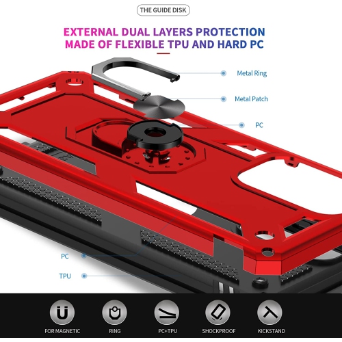 【CSmart】 Anti-Drop Hybrid Magnetic Hard Armor Case with Ring Holder for Samsung Galaxy A33 5G, Red