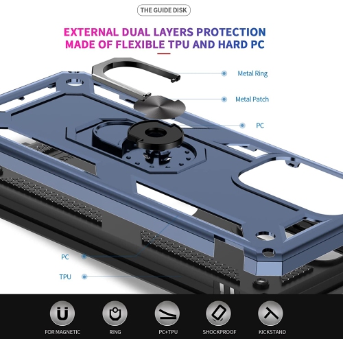 【CSmart】 Étui rigide magnétique hybride anti-chute avec support pour anneau pour Samsung Galaxy A33 5G, Marine