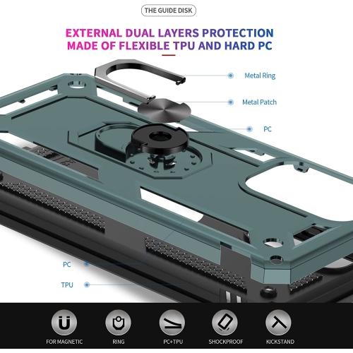 【CSmart】 Anti-Drop Hybrid Magnetic Hard Armor Case with Ring Holder for Samsung Galaxy A33 5G, Midnight Green