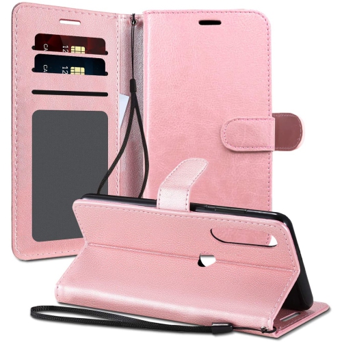 [CS] Motorola – Étui Moto G Power 2022/G Play 2023, étui folio en cuir magnétique à rabat avec fente pour carte, rose doré