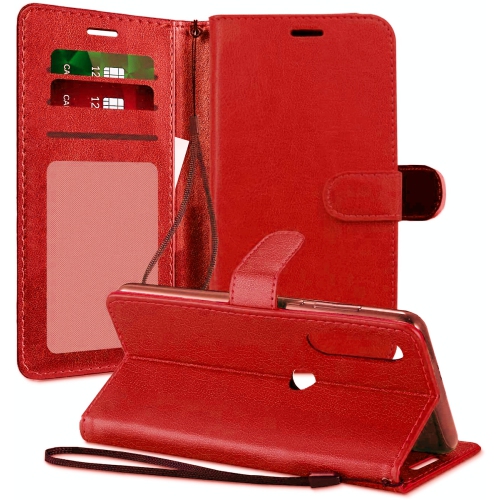 [CS] Motorola Moto G Power 2022 / G Play 2023 Case, Magnetic Leather Folio Wallet Flip Case Cover with Card Slot, Red