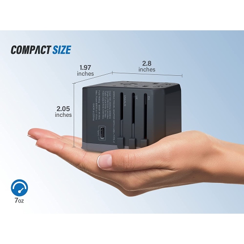 NIERBO Universal Travel Adapter One International Wall Charger AC Plug Adaptor with 5.6A Smart Power and 3.0A USB Type-C For USA EU UK AUS