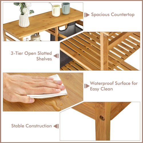 Gymax Laundry Hamper Basket Table Bamboo w/Storage Shelves and Sliding Bag