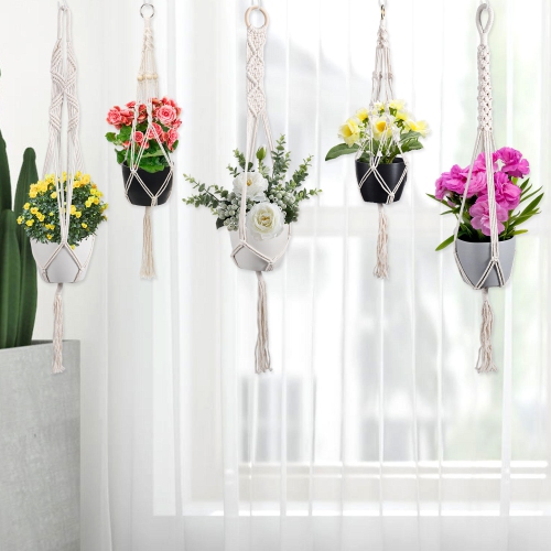 Set of 5 Indoor Hanging Planter Flower Pot with Macrame Plant Hangers For home, bedroom, balcony or patio- Yardlab™