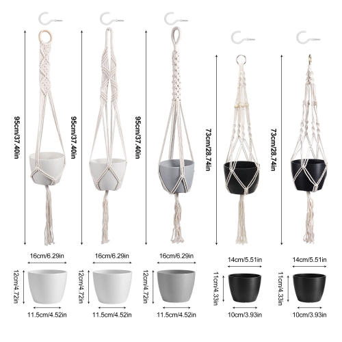 Set of 5 Indoor Hanging Planter Flower Pot with Macrame Plant Hangers For home, bedroom, balcony or patio- Yardlab™