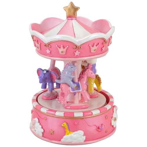 NORTHLIGHT  6.5" Children's Rotating Sleepy Time Musical Carousel In Pink