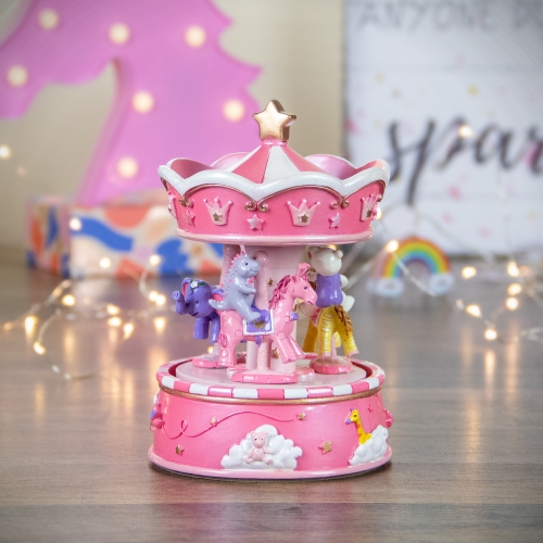 6.5" Children's Pink Rotating Sleepy Time Musical Carousel