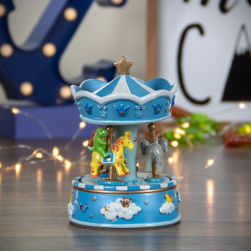 6.5" Children's Blue Rotating Sleepy Time Musical Carousel