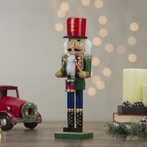 14" Green and Red Traditional Standing Drummer Christmas Nutcracker