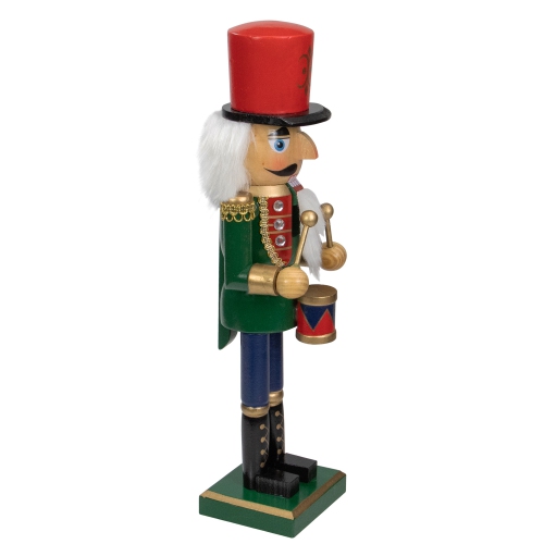 14" Green and Red Traditional Standing Drummer Christmas Nutcracker