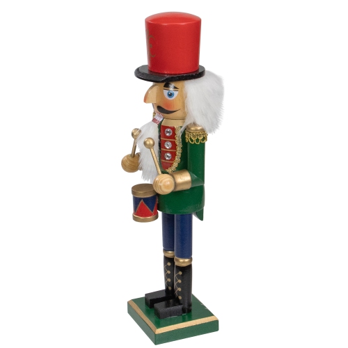 14" Green and Red Traditional Standing Drummer Christmas Nutcracker