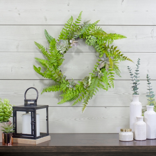 Succulents and Foliage Artificial Spring Twig Wreath, Green - 22-Inch