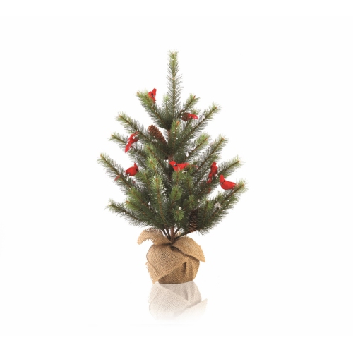 NAPA HOME & GARDEN  2' And Brown Glittered Cardinal Snow Pine Artificial Christmas Tree - Unlit In Green