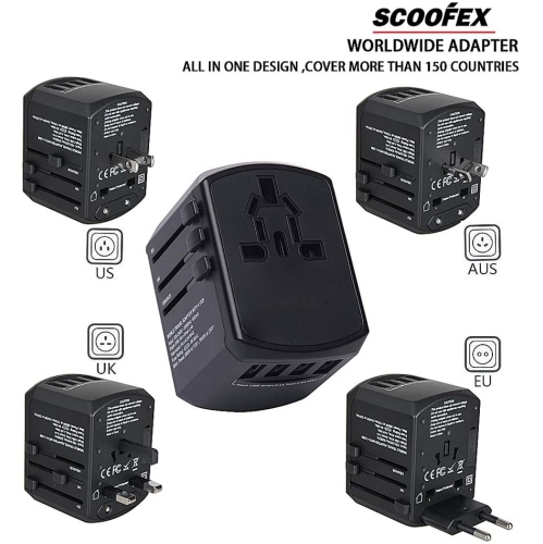 NIERBO Universal Travel Adapter, International Power Adapter Electric Outlet Converters Wall Charger AC Plug with 4 x 2.4A USB Ports, 4.5A USB for