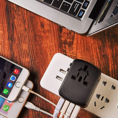 NIERBO Universal Travel Adapter, International Power Adapter Electric Outlet Converters Wall Charger AC Plug with 4 x 2.4A USB Ports, 4.5A USB for