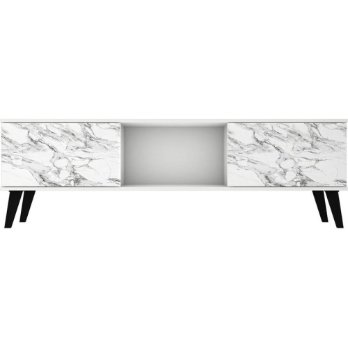 MANHATTAN COMFORT Doyers Wood 62" Tv Stand In White & Marble Stamp