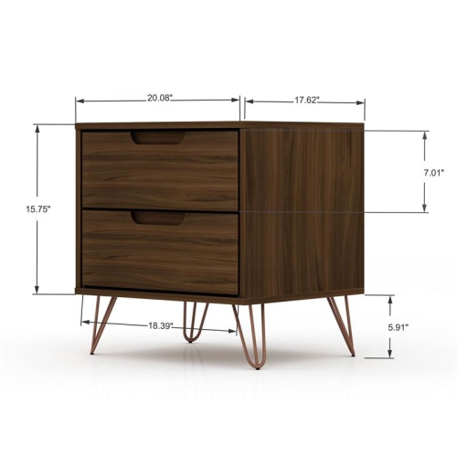 Rockefeller Modern Sleek Nightstand in Brown Engi
