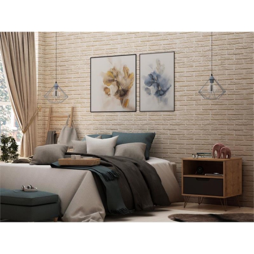 Table de chevet moderne du milieu du siècle Rockefeller en bois gris texturé et naturel