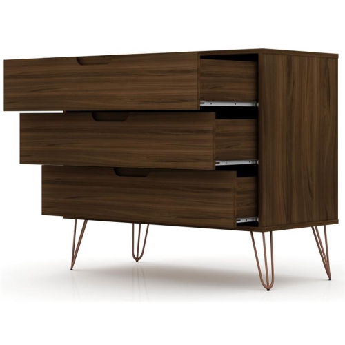 Rockefeller Modern Sleek Wood 3-Drawer Dresser in Brown