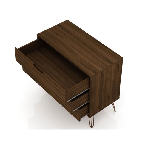 Rockefeller Modern Sleek Wood 3-Drawer Dresser in Brown