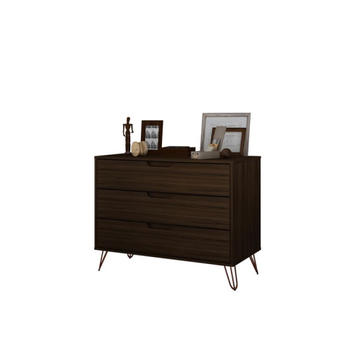 Rockefeller Modern Sleek Wood 3-Drawer Dresser in Brown