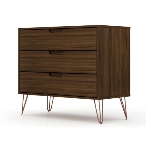 Rockefeller Modern Sleek Wood 3-Drawer Dresser in Brown