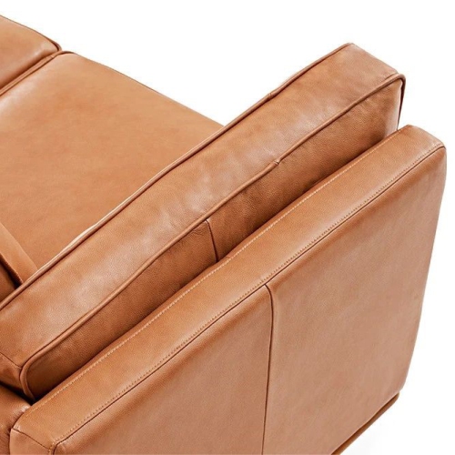 Valencia Artisan Modern Top Grain Leather Sofa with Wooden Base, Cognac