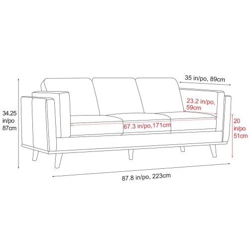 Valencia Artisan Modern Top Grain Leather Sofa with Wooden Base, Cognac