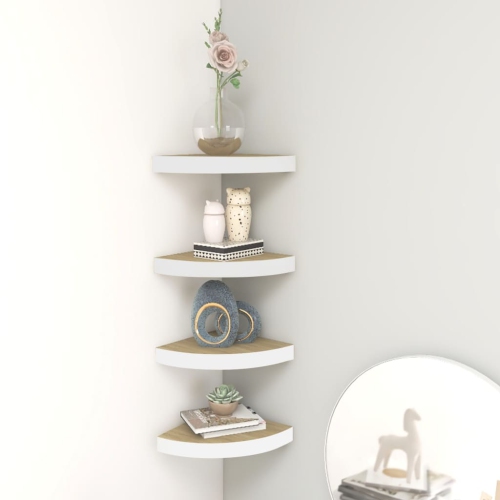 VIDAXL  Wall Corner Shelves 4 PCs Oak And 9.8"x9.8"x1.4" Mdf In White