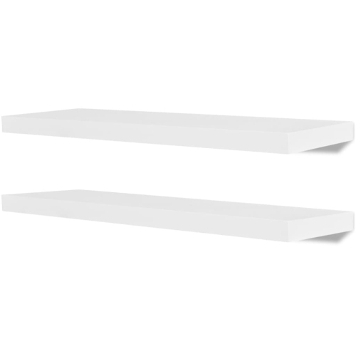 2 White MDF Floating Wall Display Shelves Book/DVD Storage
