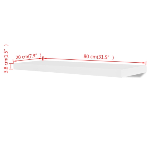 2 White MDF Floating Wall Display Shelves Book/DVD Storage