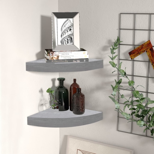 vidaXL Wall Corner Shelves 2 pcs Concrete Gray 13.7"x13.7"x1.4" MDF