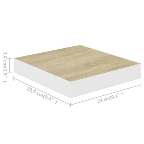 vidaXL Floating Wall Shelves 2 pcs Oak and White 9.1"x9.3"x1.5" MDF