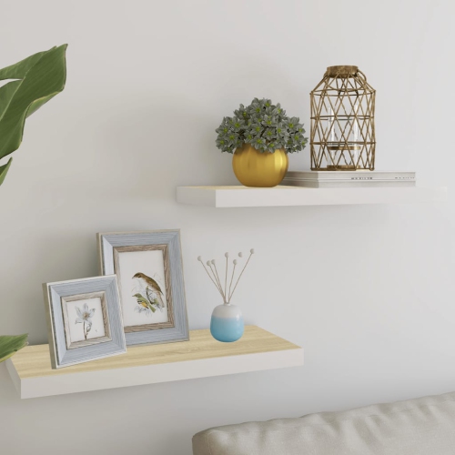 VIDAXL  Floating Wall Shelves 2 PCs Oak And 23.6"x9.3"x1.5" Mdf In White