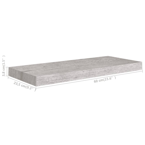 vidaXL Floating Wall Shelf Concrete Gray 23.6"x9.3"x1.5" MDF