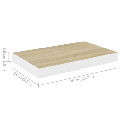 Étagère murale flottante VidaXL, chêne et blanc, MDF 15.7 x 9,1 x 1,5 po