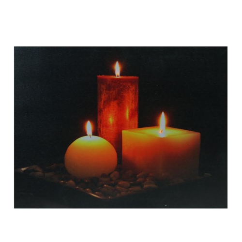 LED Lighted Tranquil Zen Triple Candles Canvas Wall Art 12" x 15.75"