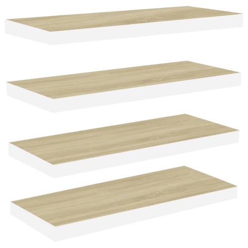 vidaXL Floating Wall Shelves 4 pcs Oak and White 23.6"x9.3"x1.5" MDF