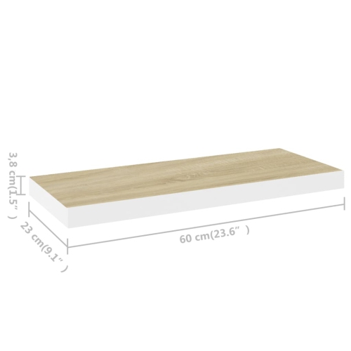 vidaXL Floating Wall Shelves 4 pcs Oak and White 23.6"x9.3"x1.5" MDF