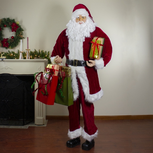6' Red and White Standing Santa Claus with Presents Christmas Figurine