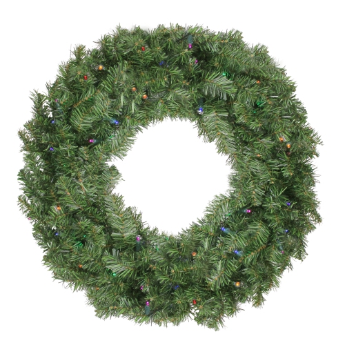 Pre-Lit LED Canadian Pine Artificial Christmas Wreath with Timer - 24-Inch, Multi Lights