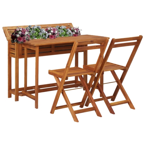 VIDAXL  Balcony Planter Table With 2 Bistro Chairs Solid Acacia Wood