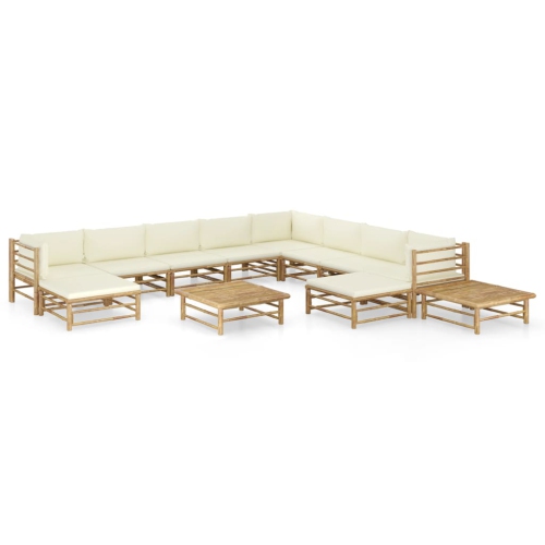 VIDAXL  12 Piece Patio Lounge Set With Cream Cushions Bamboo In White