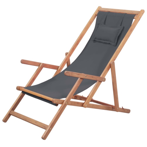 VIDAXL  Folding Beach Chair Fabric And Wooden Frame Gray