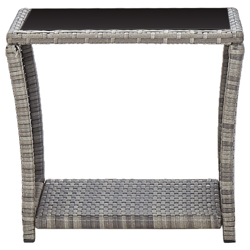 vidaXL Coffee Table Gray 17.7"x17.7"x15.7" Poly Rattan and Glass