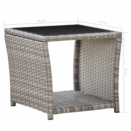 vidaXL Coffee Table Gray 17.7"x17.7"x15.7" Poly Rattan and Glass