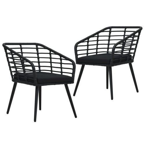 VIDAXL  Patio Chairs With Cushions 2 PCs Poly Rattan In Black
