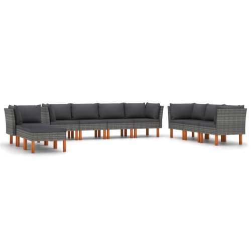 vidaXL 10 Piece Patio Lounge Set with Cushions Poly Rattan Gray