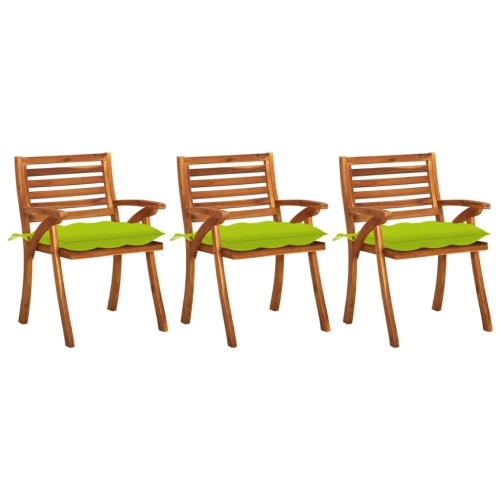 VIDAXL  Patio Dining Chairs With Cushions 3 PCs Solid Acacia Wood