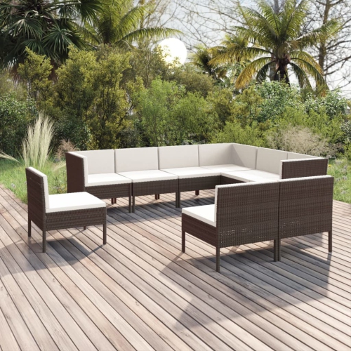 VIDAXL  9 Piece Patio Lounge Set With Cushions Poly Rattan In Brown